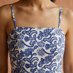 Blue Mughal Floral Block Print Cotton Ankle Length Flared Sundress
