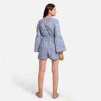 Back View of a Model wearing Sanganeri Hand Block Print Short Playsuit