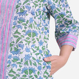 Front Detail of a Model wearing Block-Printed Sanganeri A-Line Top