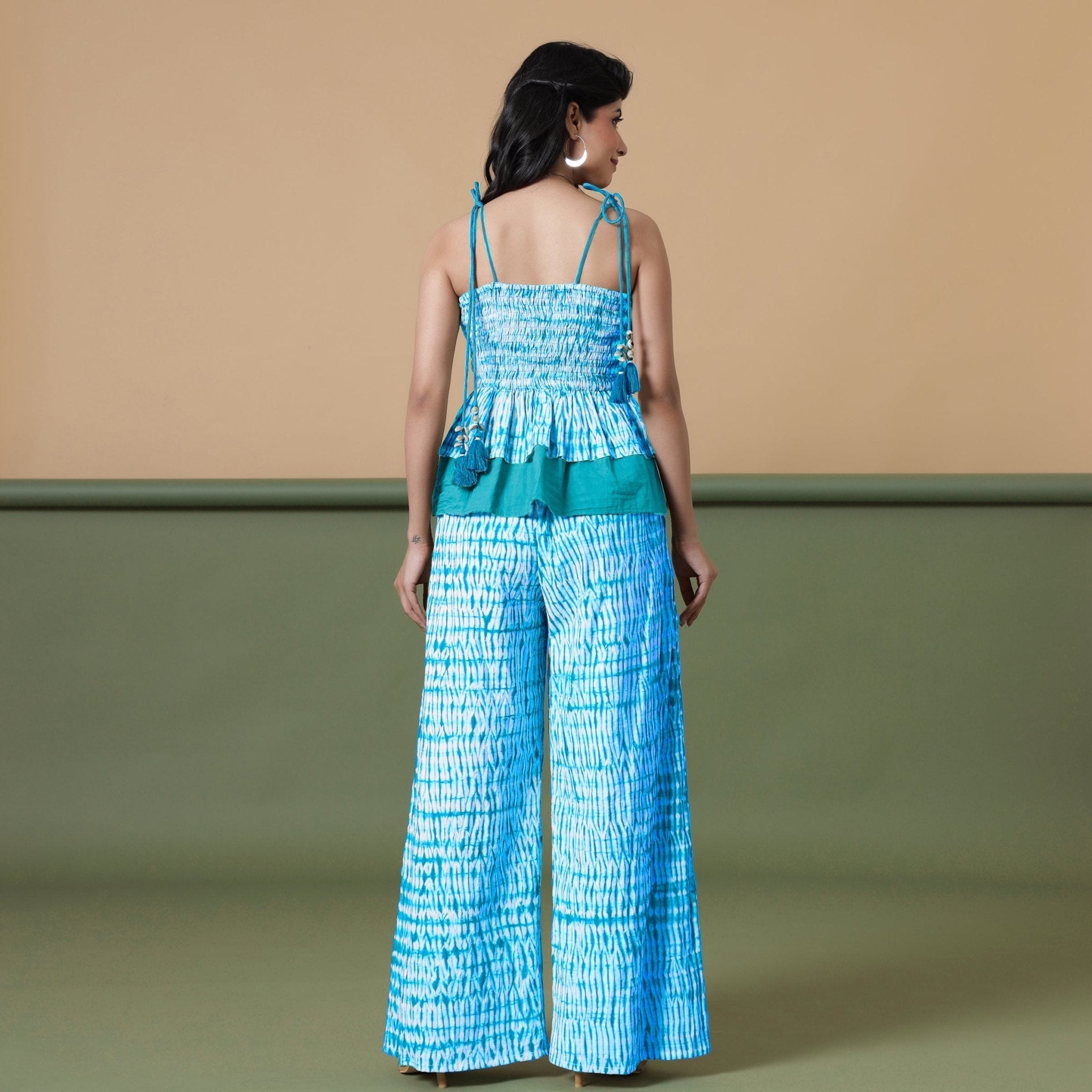 Blue Tie-Dye Cotton High-Rise Elasticated Wide Legged Pant