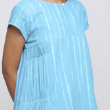 Front Detail of a Model wearing Blue Tie Dye Yoked Knee Length Dress