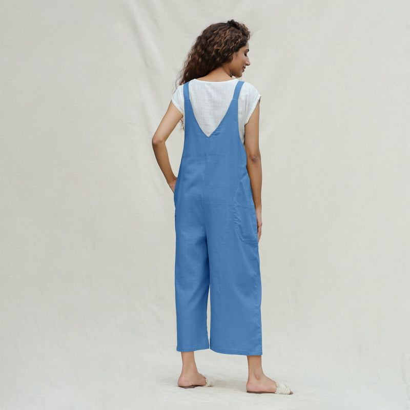 Powder Blue Handspun Cotton Midi Dungaree Jumpsuit