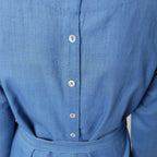 Front Detail of a Model wearing Blue Vegetable Dyed Straight Jumpsuit