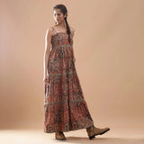 Right View of a Model wearing Bohemian Kalamkari Tiered Cotton Dress