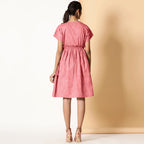 Back View of a Model wearing Bohemian Cotton Red Frilled Dress