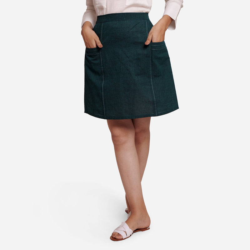 Front View of a Model wearing Bottle Green Comfort-Fit Pencil Skirt