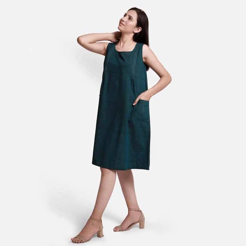 Left View of a Model wearing Breezy Cotton Sleeveless A-Line Dress