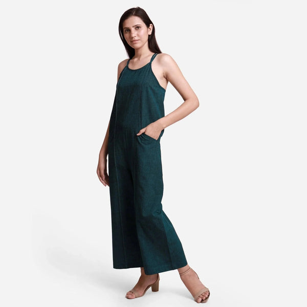 Left View of a Model wearing Mangalgiri Cotton Comfort Fit Jumpsuit