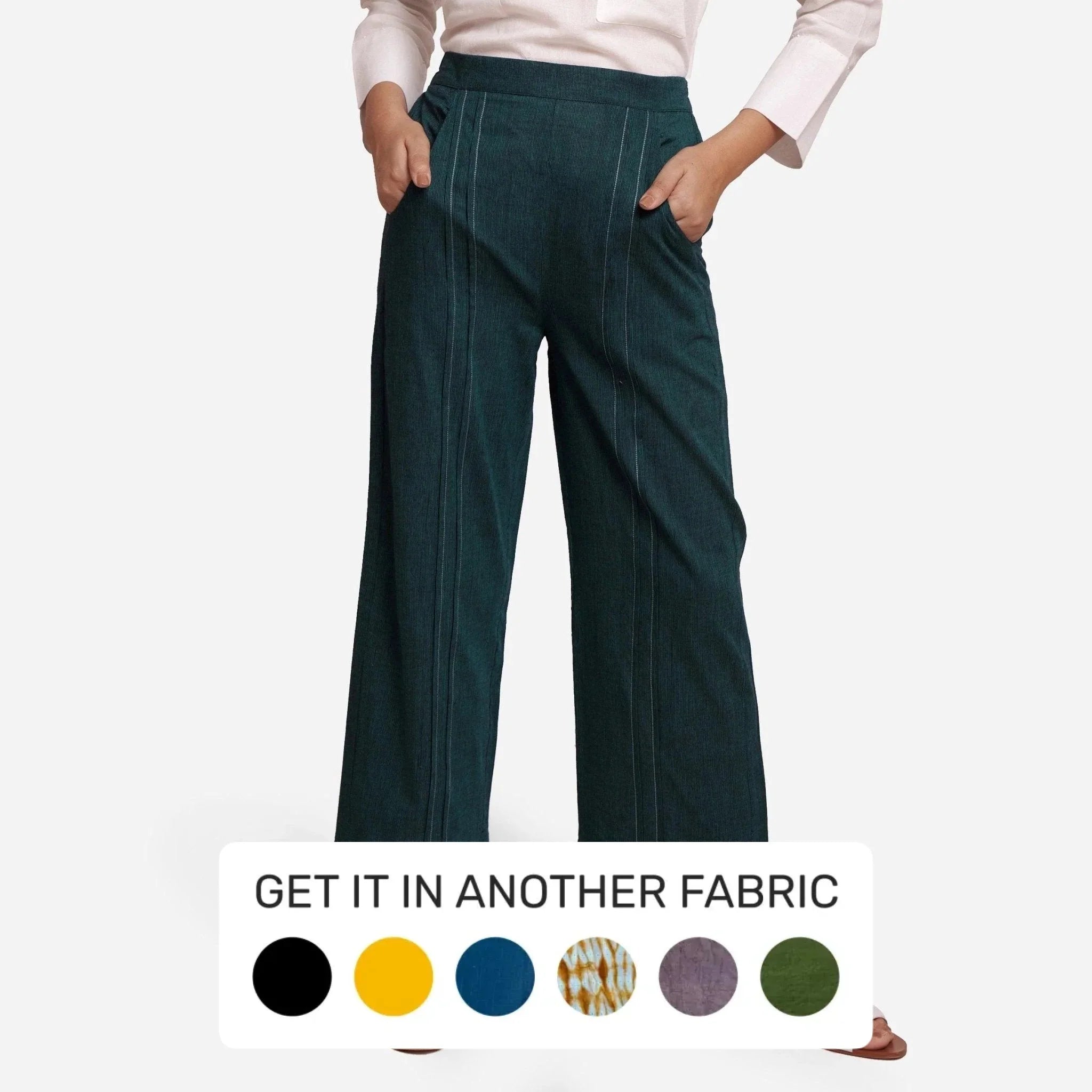 Front View of a Model wearing Bottle Green Mid-Rise Straight Fit Pant