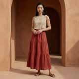 Brick Red 100% Cotton Elasticated Maxi Tier Skirt
