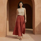 Brick Red 100% Cotton Elasticated Maxi Tier Skirt