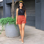 Brick Red 100% Cotton Elasticated Shorts
