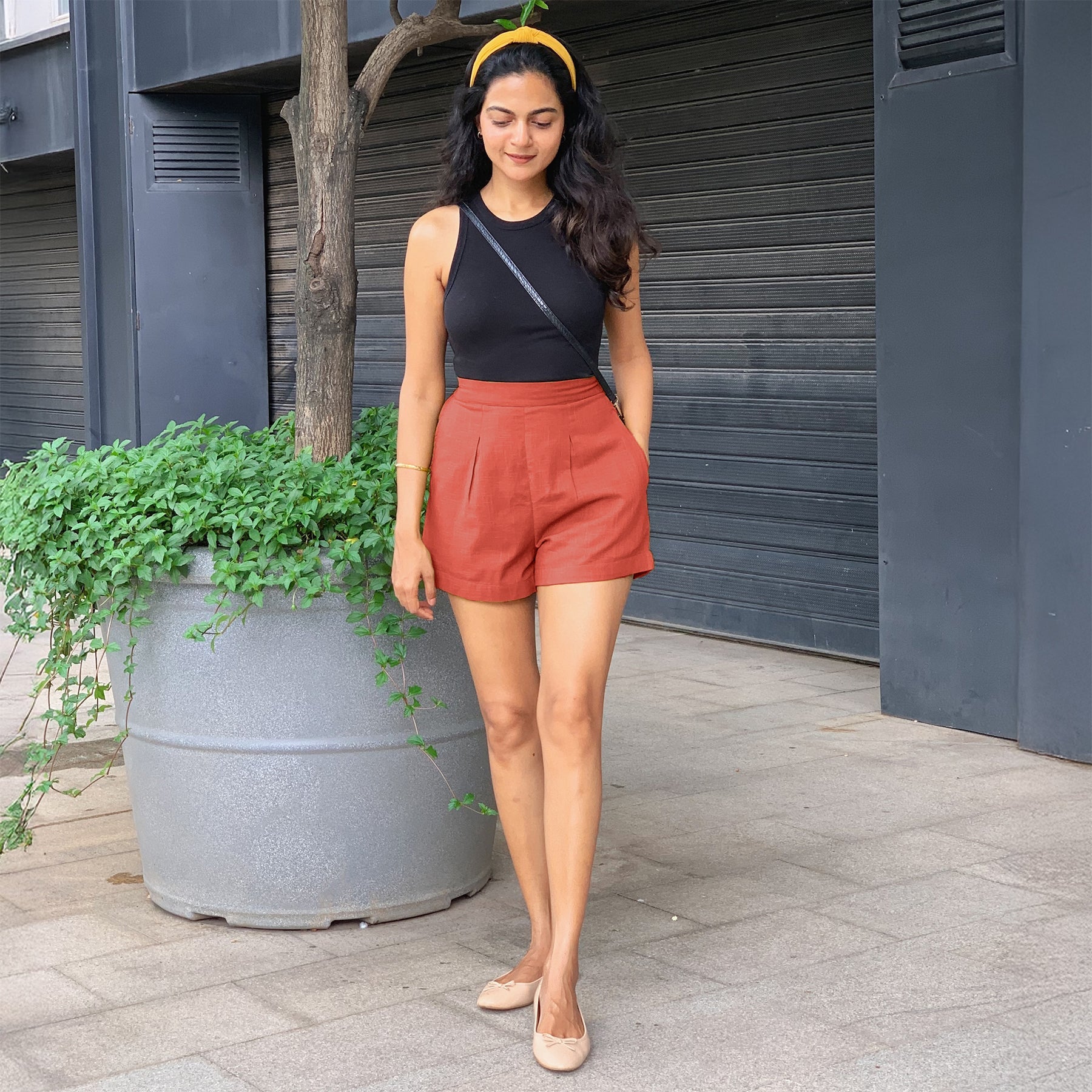 Brick Red 100% Cotton Elasticated Shorts