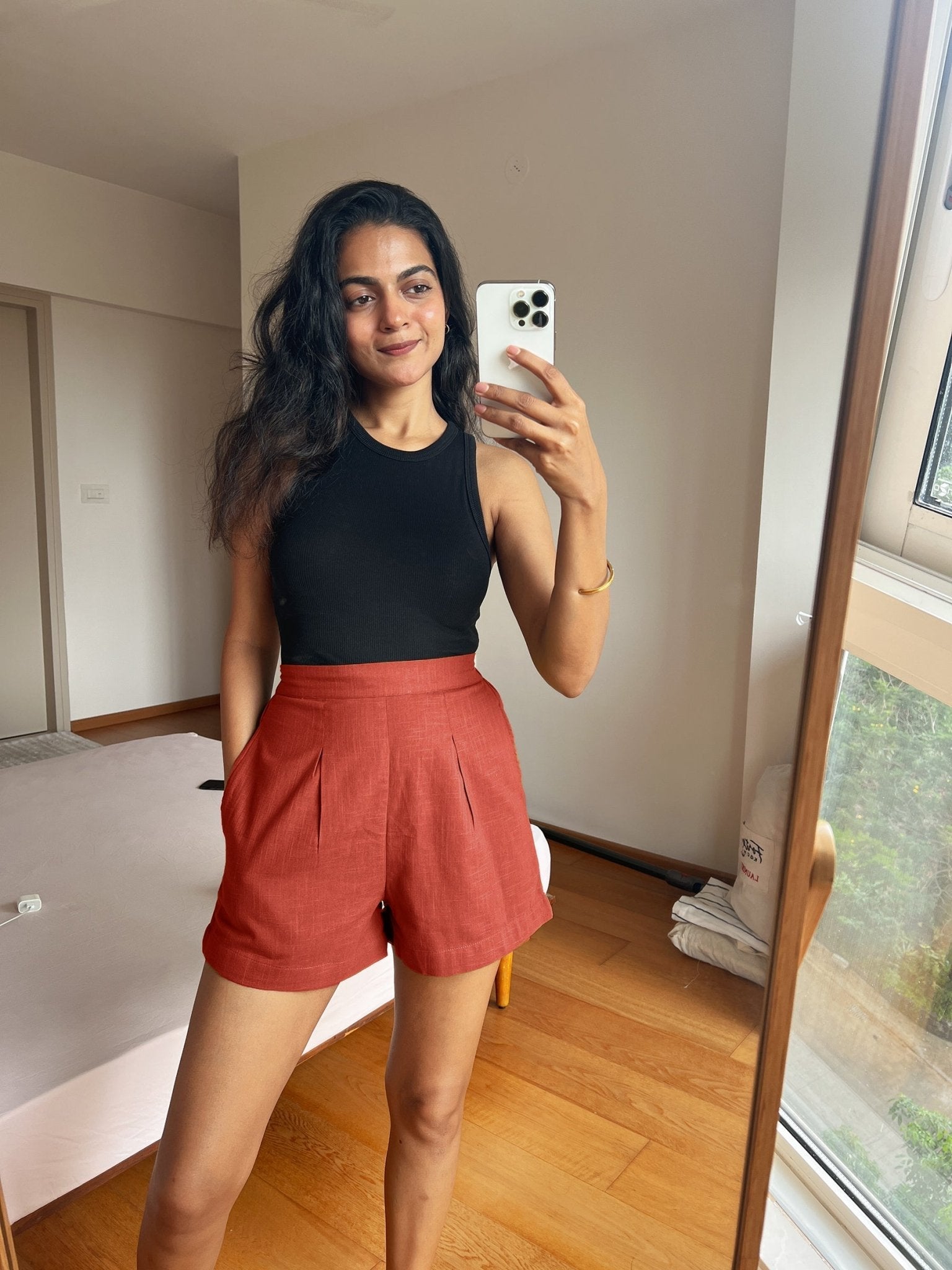 Brick Red 100% Cotton Elasticated Shorts