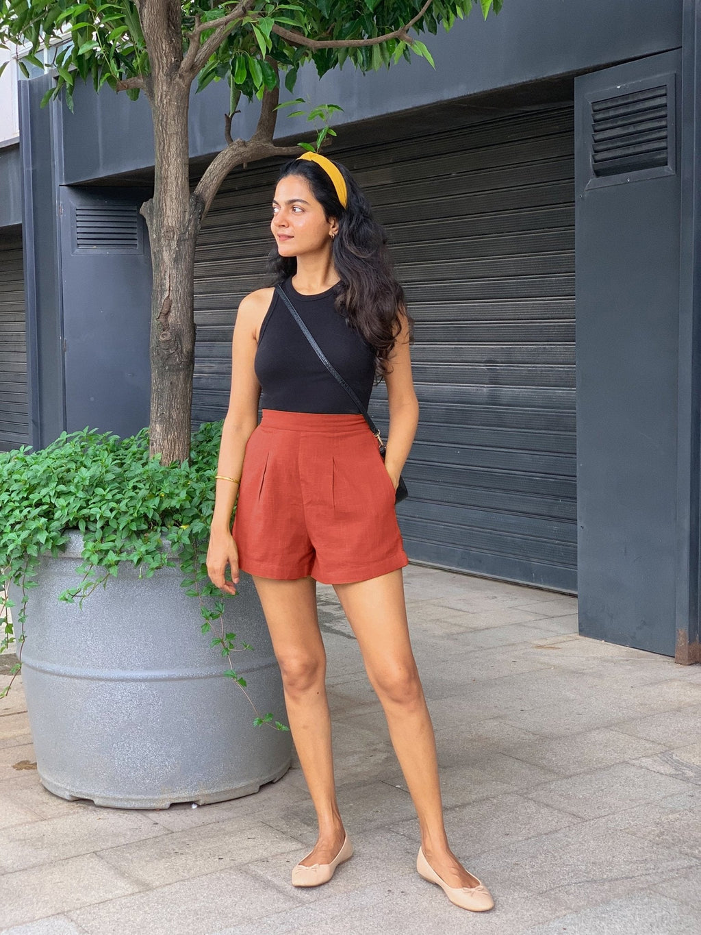 Brick Red 100% Cotton Elasticated Shorts