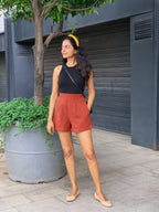 Brick Red 100% Cotton Elasticated Shorts