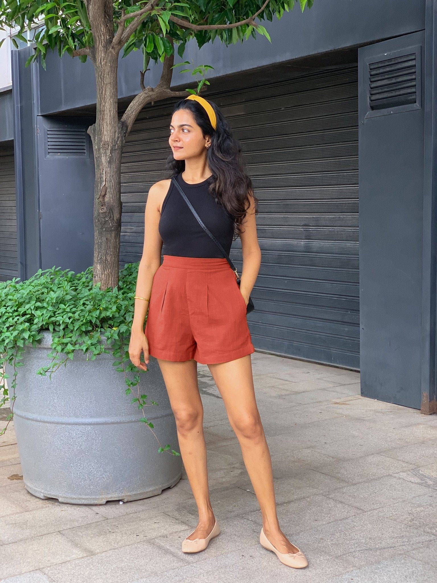Brick Red 100% Cotton Elasticated Shorts