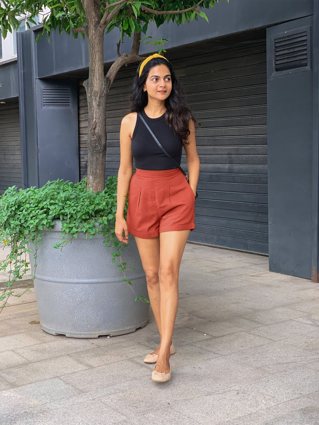 Brick Red 100% Cotton Elasticated Shorts