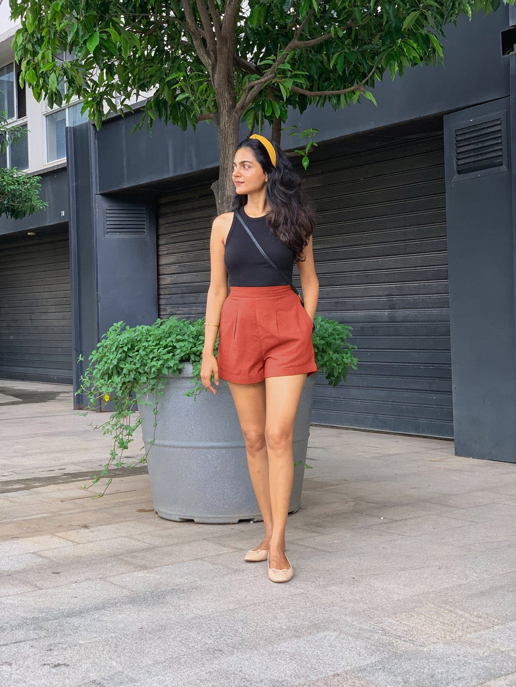 Brick Red 100% Cotton Elasticated Shorts