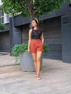 Brick Red 100% Cotton Elasticated Shorts