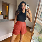Brick Red 100% Cotton Elasticated Shorts
