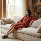 Brick Red 100% Cotton Short Shirt Dress