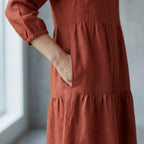 Brick Red 100% Cotton Short Shirt Dress
