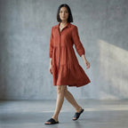 Brick Red 100% Cotton Short Shirt Dress