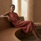 Brick Red 100% Cotton Sleeveless Paneled Swing Dress