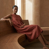 Brick Red 100% Cotton Sleeveless Paneled Swing Dress