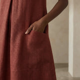 Brick Red 100% Cotton Sleeveless Paneled Swing Dress