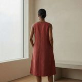Brick Red 100% Cotton Sleeveless Paneled Swing Dress