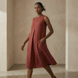 Brick Red 100% Cotton Sleeveless Paneled Swing Dress