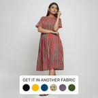 Front View of a Model wearing Brick Red Bagru Asymmetrical Midi Dress
