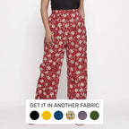 Front View of a Model wearing Brick Red Block Print Wide Straight Cotton Pant