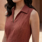 Brick Red Cotton Paneled Sleeveless Maxi Dress