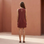 Brick Red Cotton Sleeveless A-Line Short Shift Dress