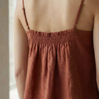 Brick Red Cotton Spaghetti Strap Top with Elastic Gathered Back