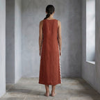 Brick Red Cotton Wavy Stripe Maxi Shift Dress