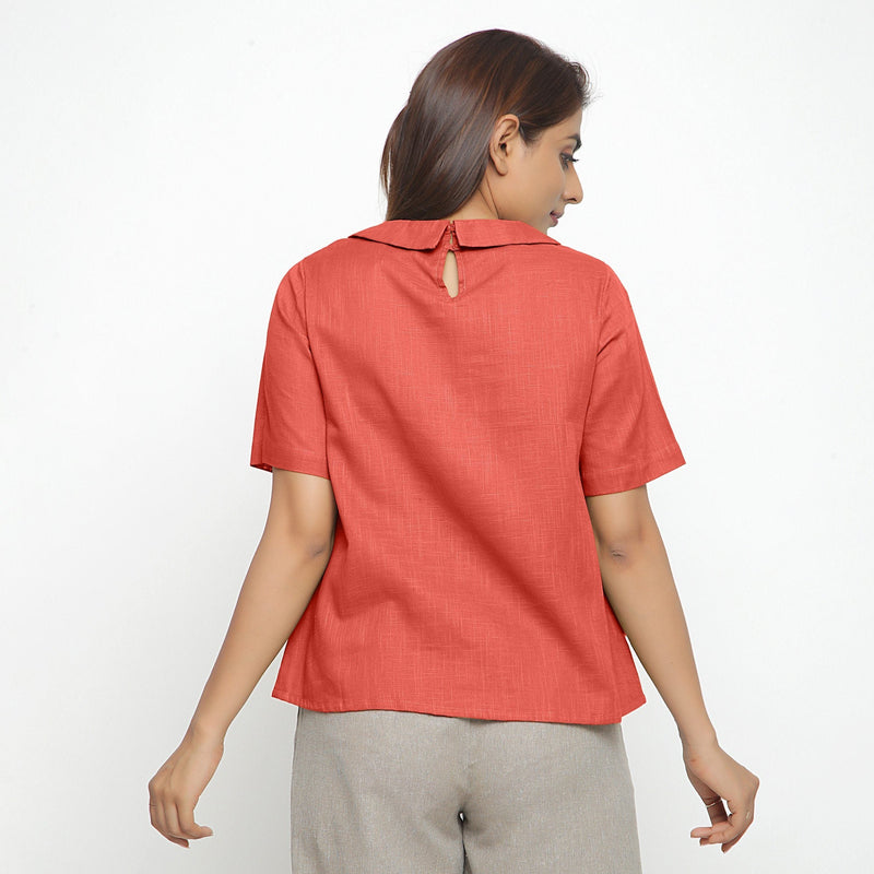 Back View of a Model wearing Brick Red Everyday Essential A-Line Top