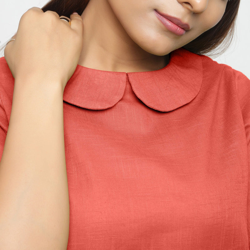 Front Detail of a Model wearing Brick Red Everyday Essential A-Line Top