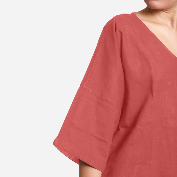 Front Detail of a Model wearing Brick Red Loose Fit Drop Shoulder Top