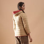 Back View of a Model wearing Brick Red Reversible Detachable Hoodie Quilted Cotton Jacket