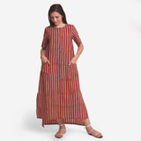 Front View of a Model wearing Brick Red Block Printed Maxi Dress