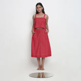 Front View of a Model wearing Brick Red Vegetable Dyed Button-Down Skirt