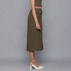 Bronze Grey Warm Cotton Corduroy Button-Down Midi Skirt