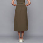 Bronze Grey Warm Cotton Corduroy Button-Down Midi Skirt