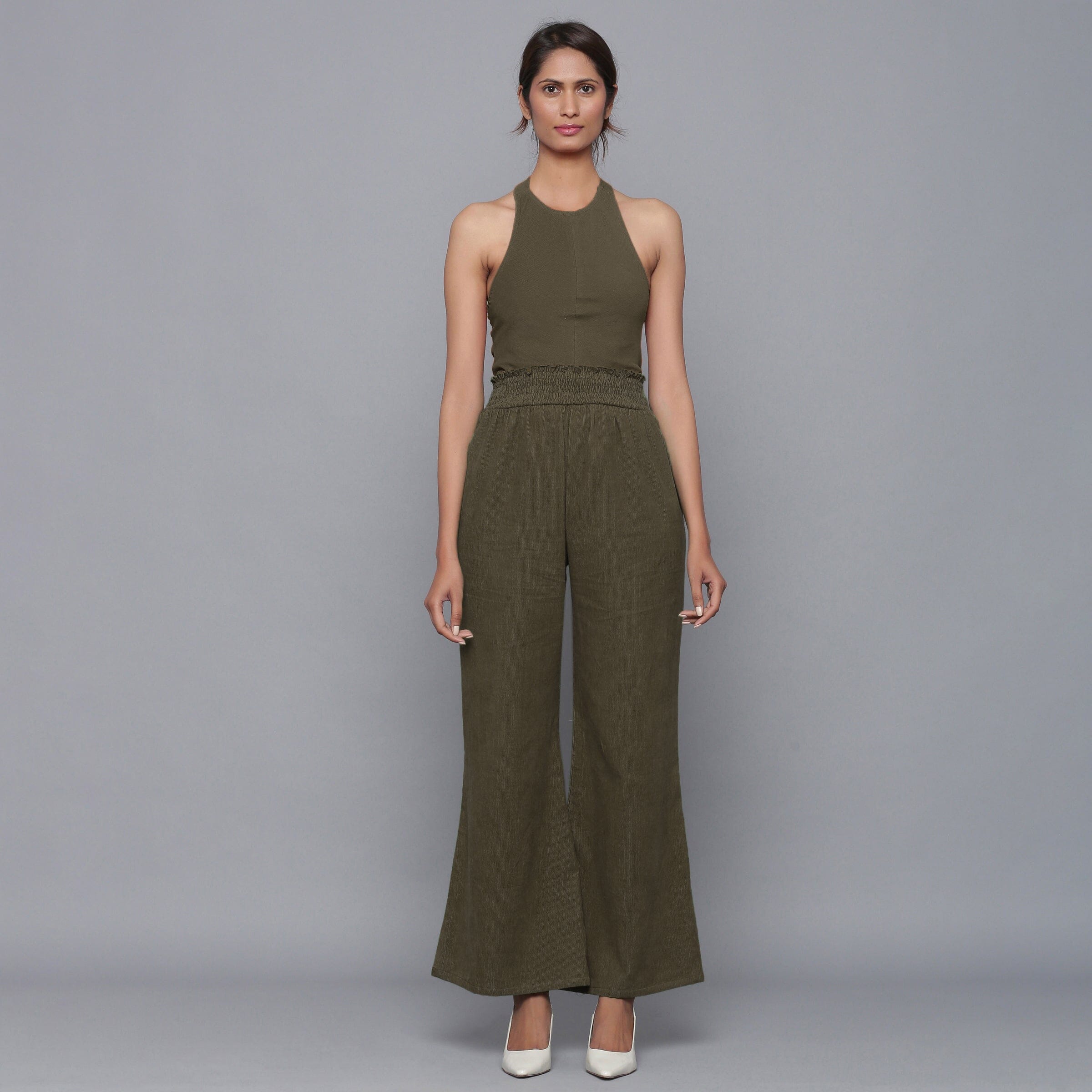 Bronze Grey Warm Cotton Corduroy Elasticated Bootcut Pant