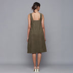Bronze Grey Warm Cotton Corduroy Knee Length Flared Dress