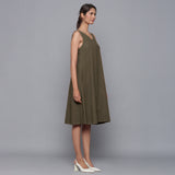 Bronze Grey Warm Cotton Corduroy Knee Length Flared Dress